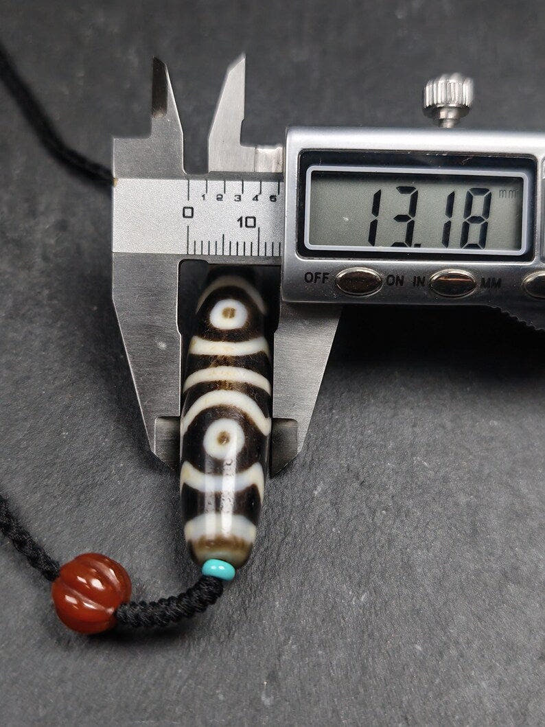 Mandala 6-Eyes Dzi Necklace - Tibetan Buddhist bead necklace, view 11