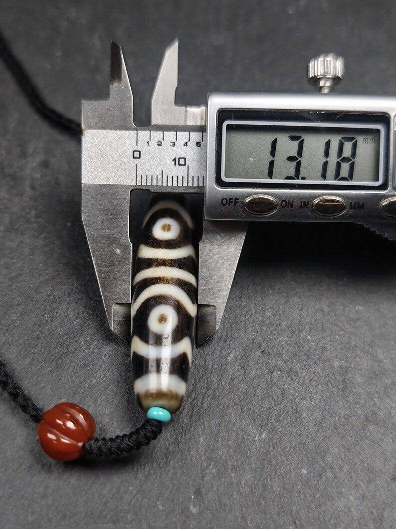 Mandala 6-Eyes Dzi Necklace - Tibetan Buddhist bead necklace, view 11