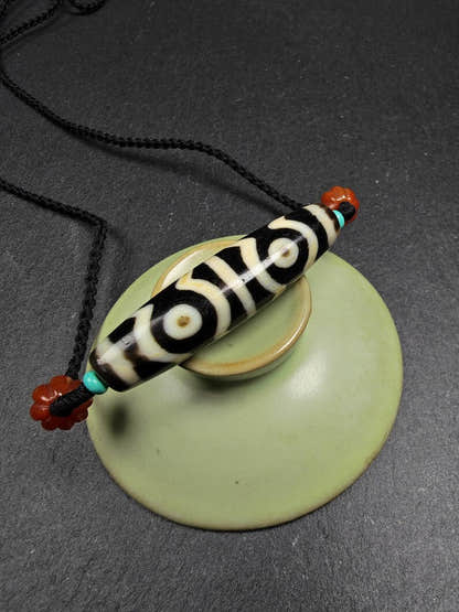 Mandala 6-Eyes Dzi Necklace - Tibetan Buddhist bead necklace, view 6
