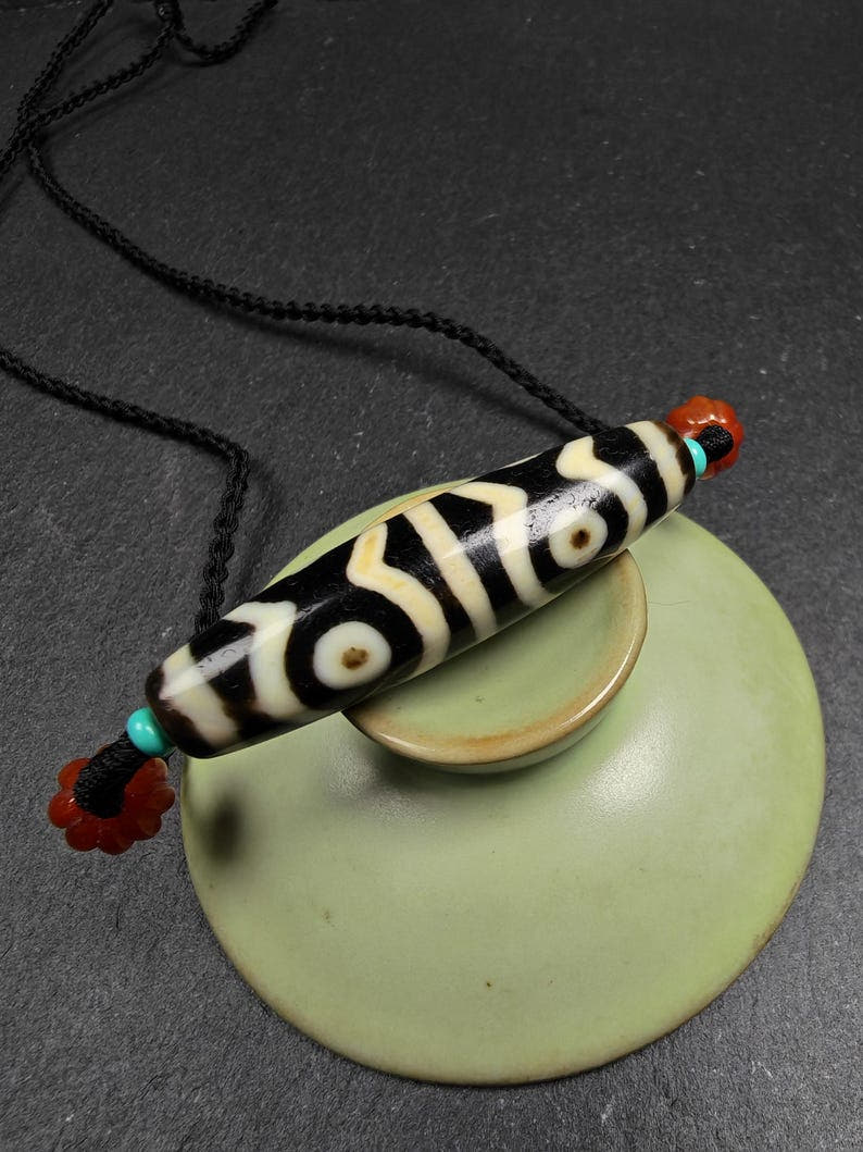 Mandala 6-Eyes Dzi Necklace - Tibetan Buddhist bead necklace, view 9