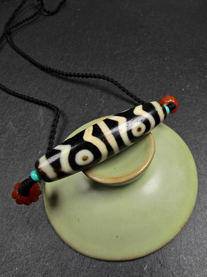 Mandala 6-Eyes Dzi Necklace - Tibetan Buddhist bead necklace, view 9
