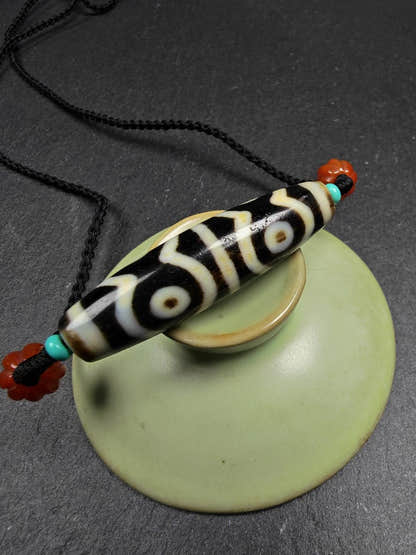 Mandala 6-Eyes Dzi Necklace - Tibetan Buddhist bead necklace, view 7