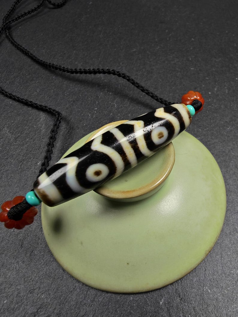 Mandala 6-Eyes Dzi Necklace - Tibetan Buddhist bead necklace, view 7
