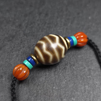 Dzi Bead Necklace - Wave Totem Dalo Dzi Clavicle Chain 20*18mm - Tibetan Buddhist bead necklace, view 6