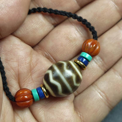 Dzi Bead Necklace - Wave Totem Dalo Dzi Clavicle Chain 20*18mm - Tibetan Buddhist bead necklace, view 8
