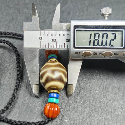 Dzi Bead Necklace - Wave Totem Dalo Dzi Clavicle Chain 20*18mm - Tibetan Buddhist bead necklace, view 14