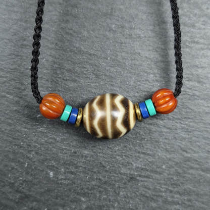 Dzi Bead Necklace - Wave Totem Dalo Dzi Clavicle Chain 20*18mm - Tibetan Buddhist bead necklace, view 4