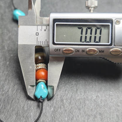 Antique 2 Eyes Dzi Bead Clavicle Necklace - Tibetan Buddhist bead necklace, size reference