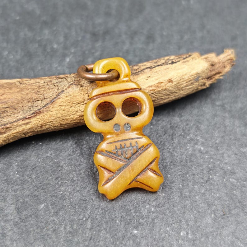 Skull Pendant - Yak Bone Carved Tibetan Amulet - 30 - Tibetan Buddhist amulet, front view
