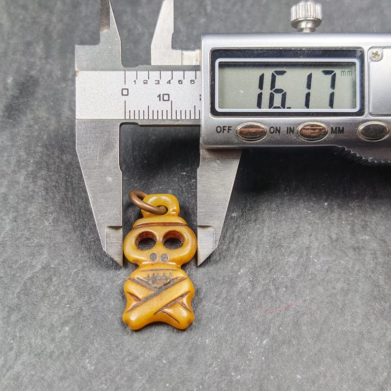 Skull Pendant - Yak Bone Carved Tibetan Amulet - 30 - Tibetan Buddhist amulet, size reference