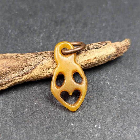 Ghost Skull Pendant - Yak Bone Carved Tibetan Amulet - 30 - Tibetan Buddhist amulet, front view