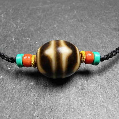 Tiger Tooth Dzi Bead Collarbone Pendant Necklace - Tibetan Buddhist bead necklace, close-up detail