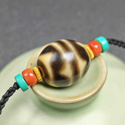 Tiger Tooth Dzi Bead Collarbone Pendant Necklace - Tibetan Buddhist bead necklace, view 9