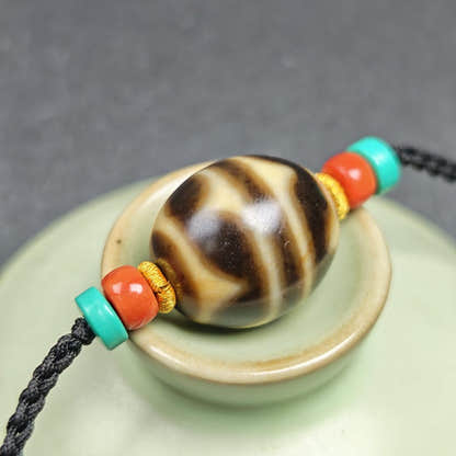 Tiger Tooth Dzi Bead Collarbone Pendant Necklace - Tibetan Buddhist bead necklace, view 10