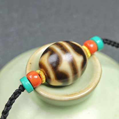 Tiger Tooth Dzi Bead Collarbone Pendant Necklace - Tibetan Buddhist bead necklace, view 11