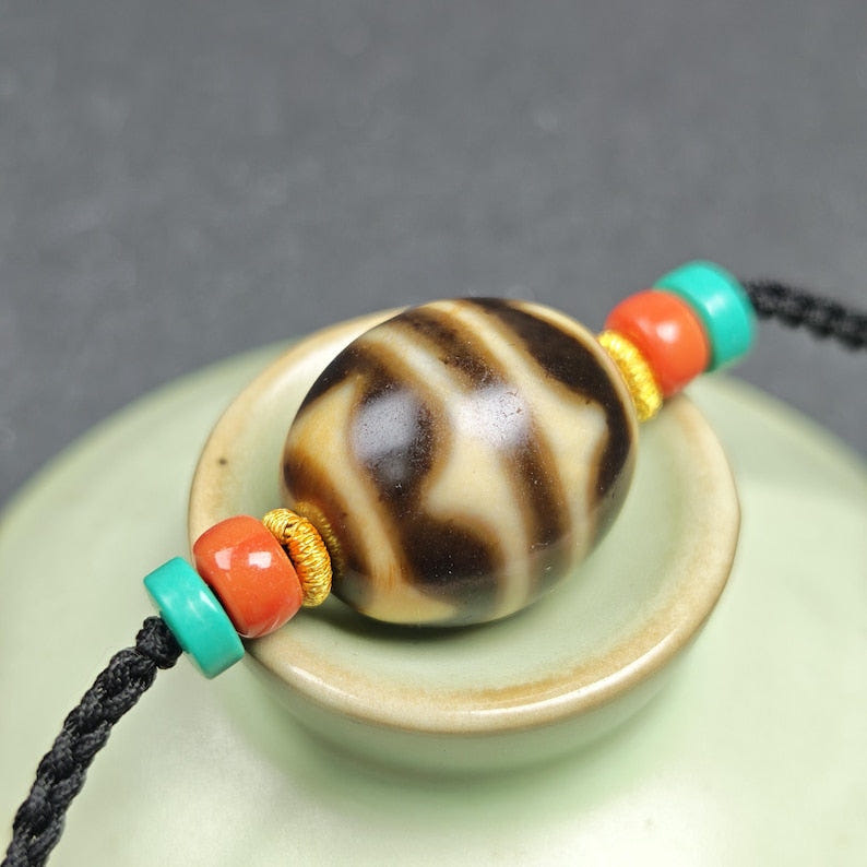 Tiger Tooth Dzi Bead Collarbone Pendant Necklace - Tibetan Buddhist bead necklace, view 11