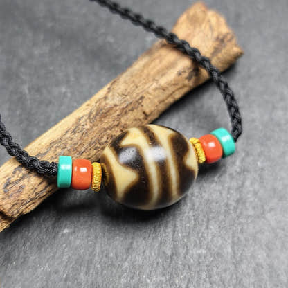 Tiger Tooth Dzi Bead Collarbone Pendant Necklace - Tibetan Buddhist bead necklace, view 8