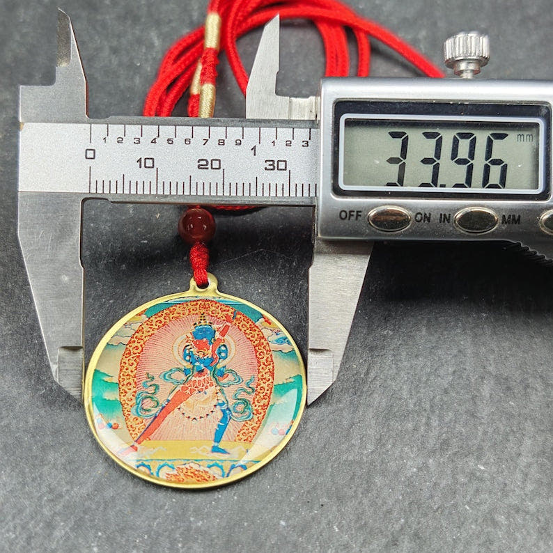 Chakrasamvara + Mahakala Amulet Double Sided 34mm - Tibetan Buddhist amulet, size reference