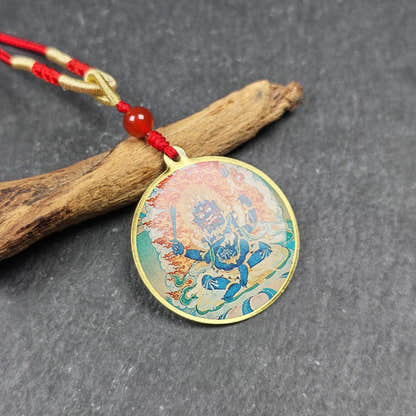 Chakrasamvara + Mahakala Amulet Double Sided 34mm - Tibetan Buddhist amulet, close-up detail