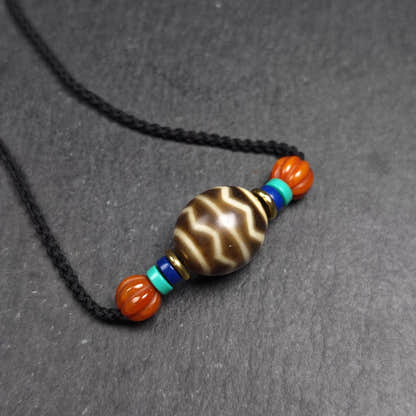 Dzi Bead Necklace - Wave Totem Dalo Dzi Clavicle Chain 20*18mm - Tibetan Buddhist bead necklace, view 5