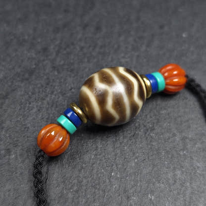 Dzi Bead Necklace - Wave Totem Dalo Dzi Clavicle Chain 20*18mm - Tibetan Buddhist bead necklace, view 7