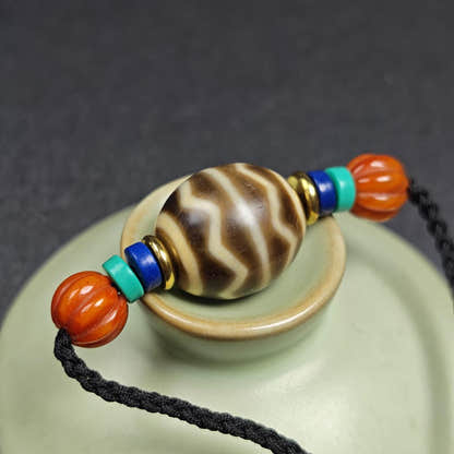 Dzi Bead Necklace - Wave Totem Dalo Dzi Clavicle Chain 20*18mm - Tibetan Buddhist bead necklace, view 10