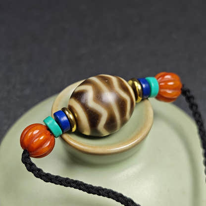 Dzi Bead Necklace - Wave Totem Dalo Dzi Clavicle Chain 20*18mm - Tibetan Buddhist bead necklace, view 11