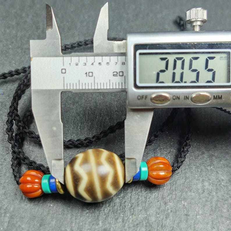 Dzi Bead Necklace - Wave Totem Dalo Dzi Clavicle Chain 20*18mm - Tibetan Buddhist bead necklace, view 13