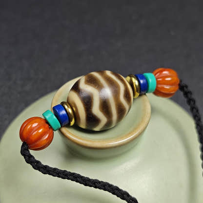 Dzi Bead Necklace - Wave Totem Dalo Dzi Clavicle Chain 20*18mm - Tibetan Buddhist bead necklace, view 12