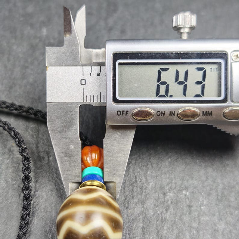 Dzi Bead Necklace - Wave Totem Dalo Dzi Clavicle Chain 20*18mm - Tibetan Buddhist bead necklace, view 15