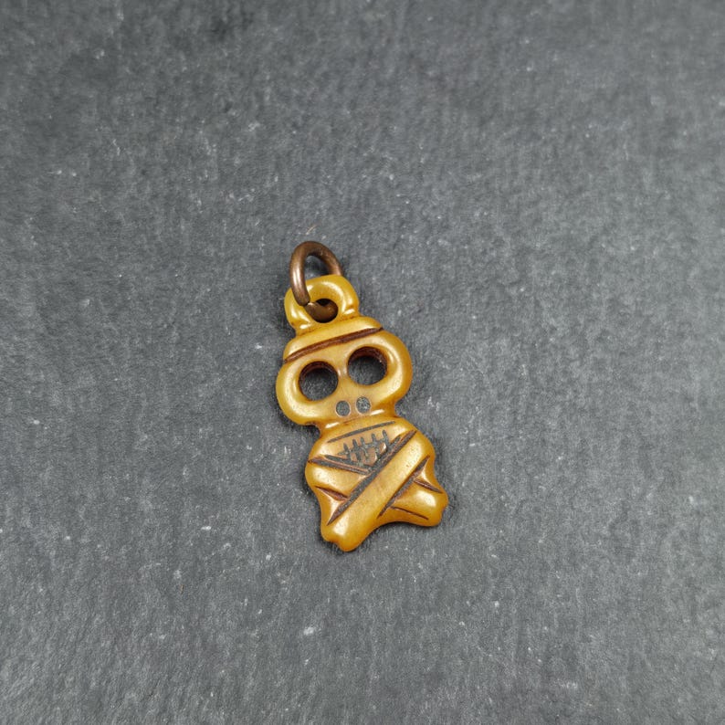 Skull Pendant - Yak Bone Carved Tibetan Amulet - 30 - Tibetan Buddhist amulet, close-up detail