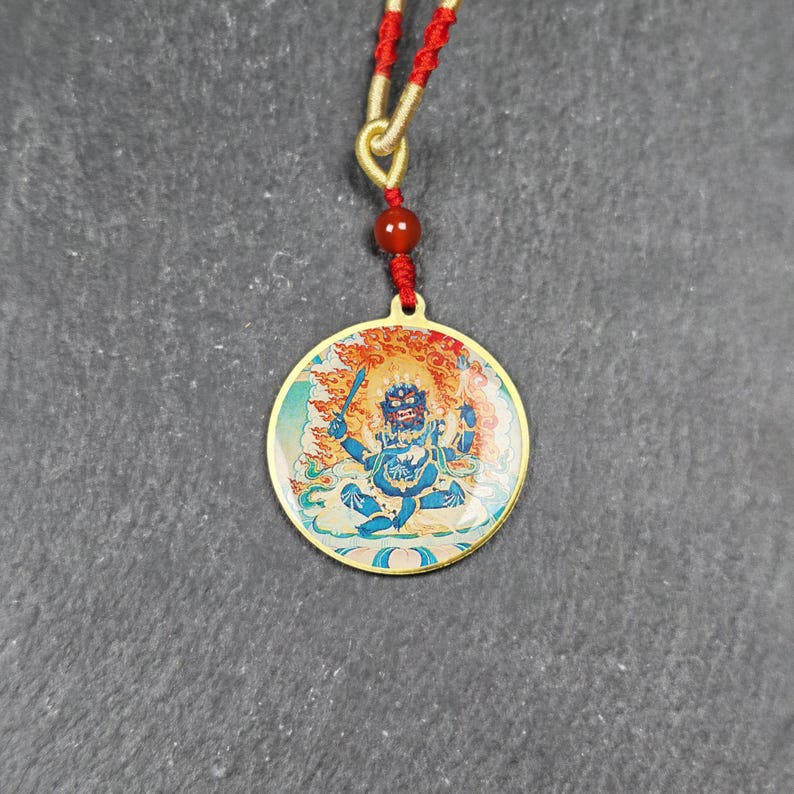 Chakrasamvara + Mahakala Amulet Double Sided 34mm - Tibetan Buddhist amulet, detailed view