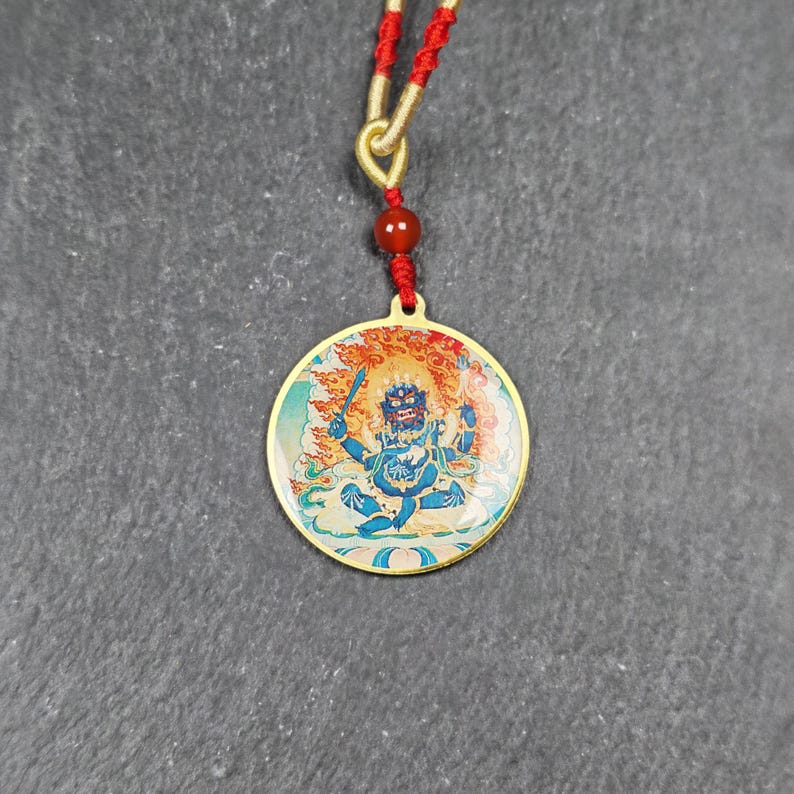 Chakrasamvara + Mahakala Amulet Double Sided 34mm - Tibetan Buddhist amulet, detailed view