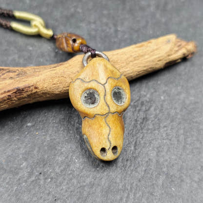 Bird Skull Amulet - Beak Mask Pendant - 31 - Tibetan Buddhist amulet, close-up detail