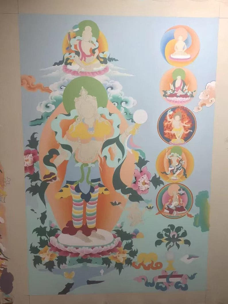 Hand Painted Yeshe Tsogyal Thanka - 130cm Height - Tibetan thangka painting, view 12