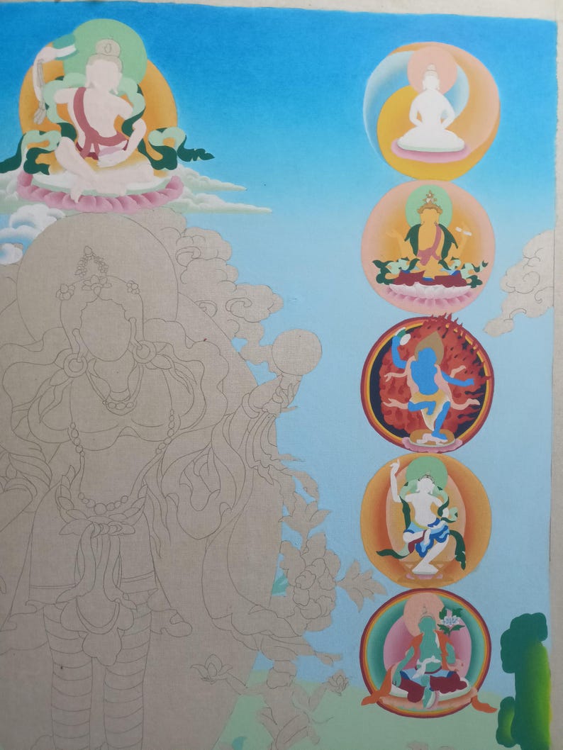 Hand Painted Yeshe Tsogyal Thanka - 130cm Height - Tibetan thangka painting, view 11