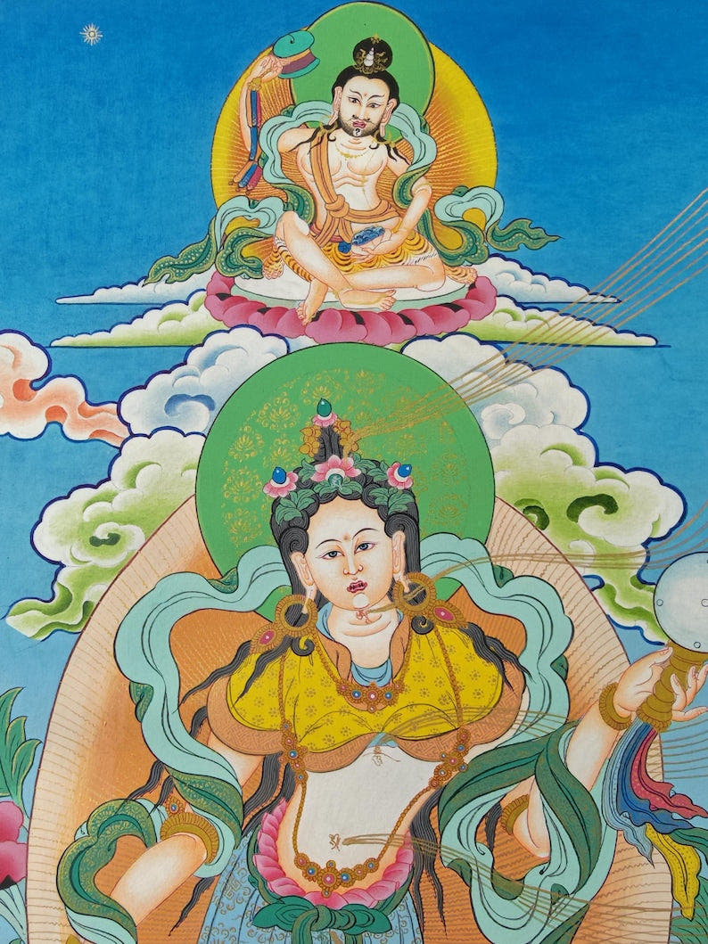 Hand Painted Yeshe Tsogyal Thanka - 130cm Height - Tibetan thangka painting, view 4