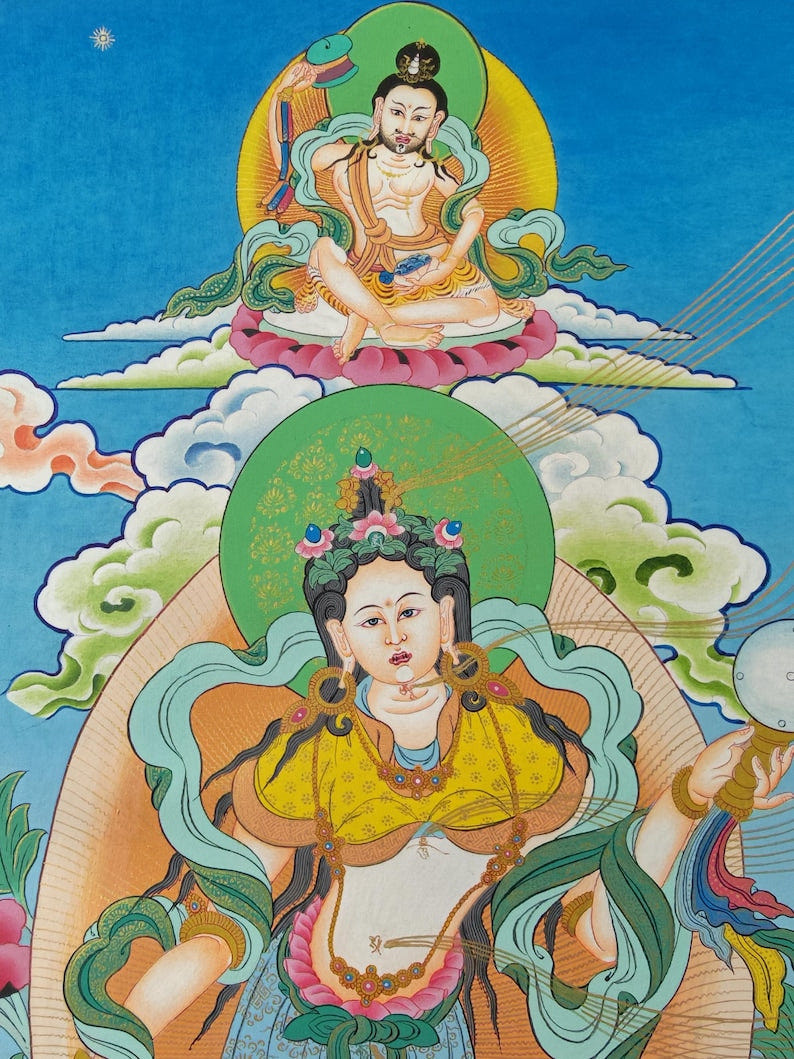 Hand Painted Yeshe Tsogyal Thanka - 130cm Height - Tibetan thangka painting, view 4