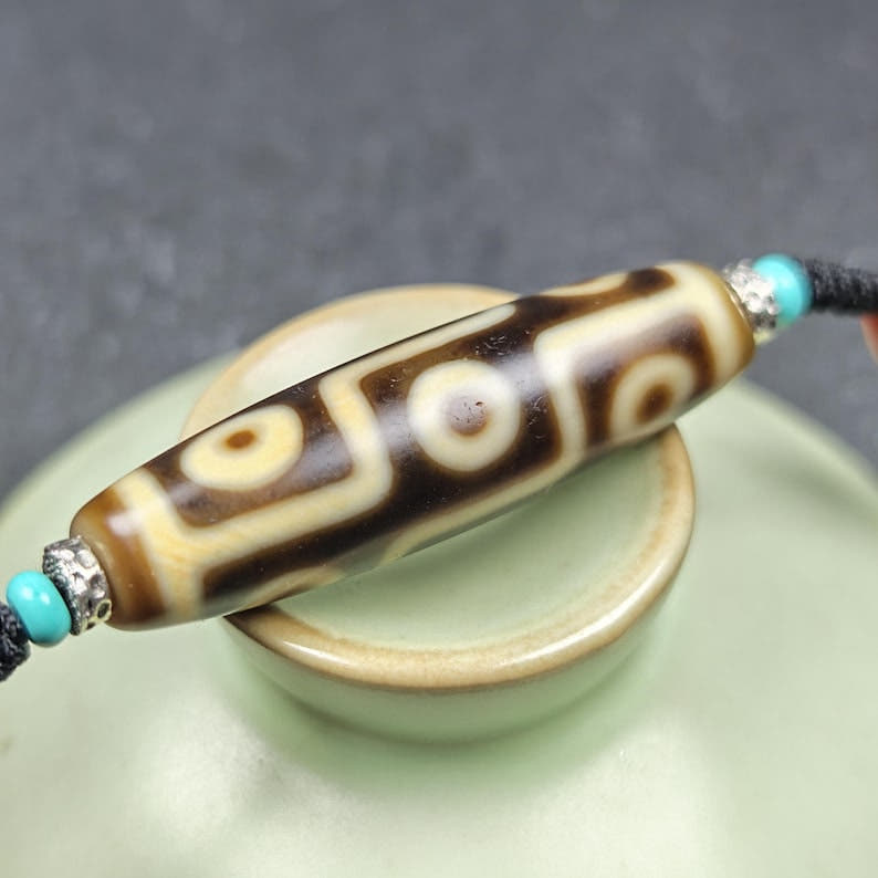 Vintage 9 Eyes Dzi Bead Necklace - Tibetan Buddhist bead necklace, view 6