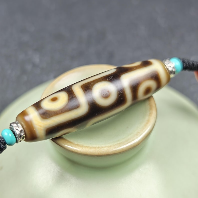 Vintage 9 Eyes Dzi Bead Necklace - Tibetan Buddhist bead necklace, view 6