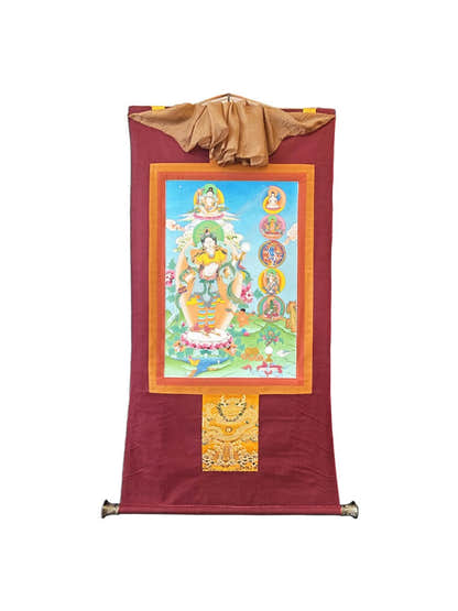 Hand Painted Yeshe Tsogyal Thanka - 130cm Height - Tibetan thangka painting, front view