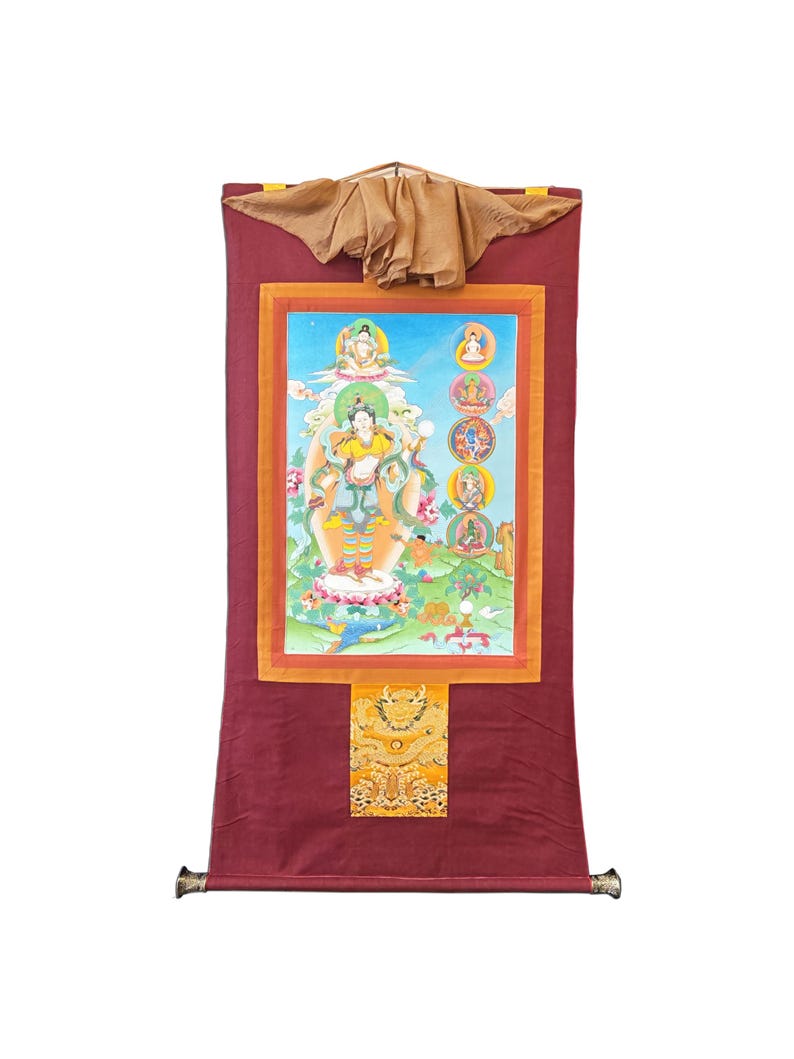 Hand Painted Yeshe Tsogyal Thanka - 130cm Height - Tibetan thangka painting, front view