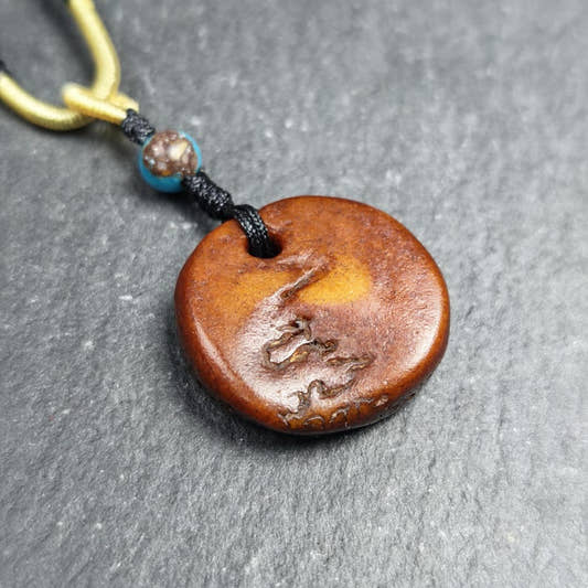 Antique Triangle Kapala Amulet 44mm - Tibetan Buddhist amulet, front view