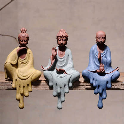 Purple Sand Shakyamuni,Avalokiteshvara,Ksitigarba Buddha Statues - Tibetan Buddhist statue, front view