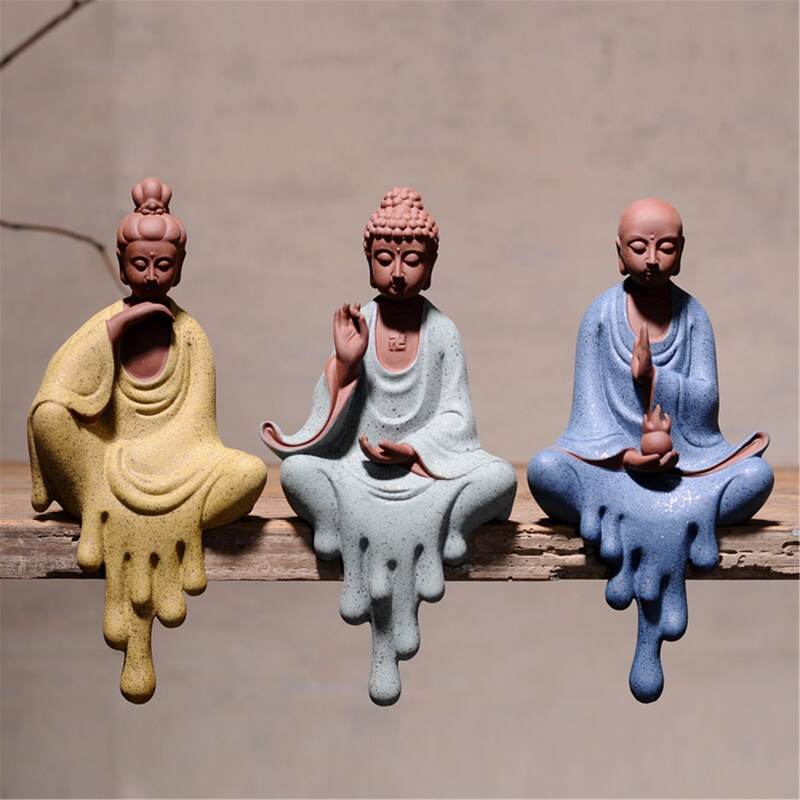 Purple Sand Shakyamuni,Avalokiteshvara,Ksitigarba Buddha Statues - Tibetan Buddhist statue, front view