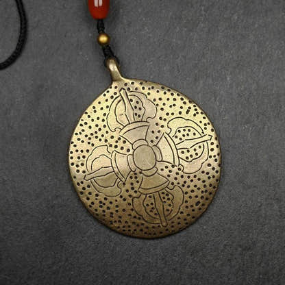 Buddhist Amulet,Melong SIPAHO,Mandala Flower Pattern - Tibetan Buddhist amulet, detailed view