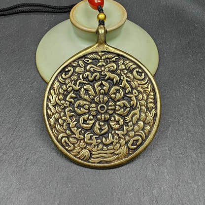 Buddhist Amulet,Melong SIPAHO,Mandala Flower Pattern - Tibetan Buddhist amulet, close-up detail