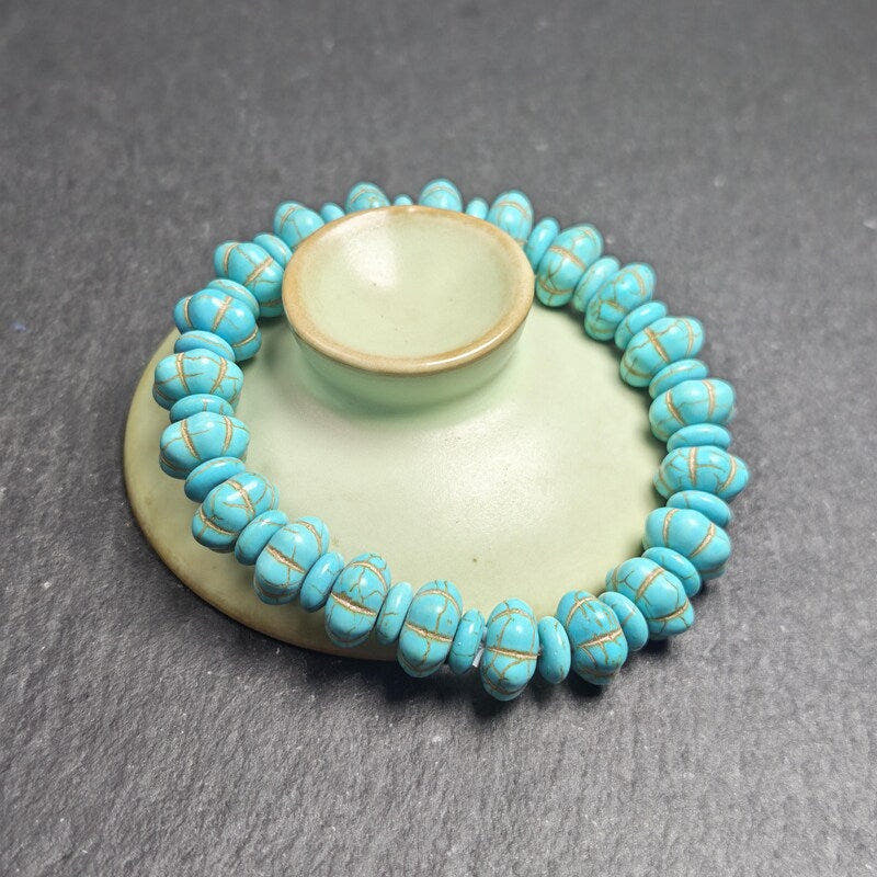 Old Turquoise Bracelet 7.4" Circumference - Tibetan Buddhist art, view 4