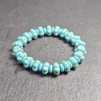 Old Turquoise Bracelet 7.4" Circumference - Tibetan Buddhist art, close-up detail
