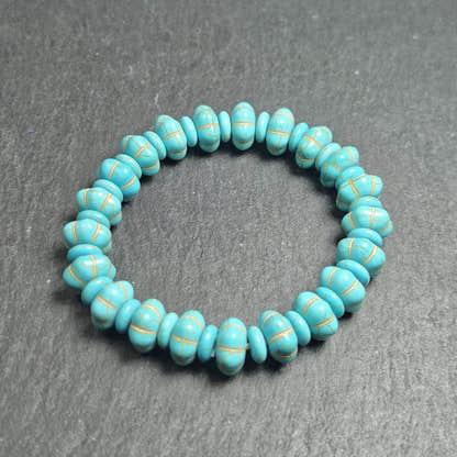 Old Turquoise Bracelet 7.4" Circumference - Tibetan Buddhist art, detailed view